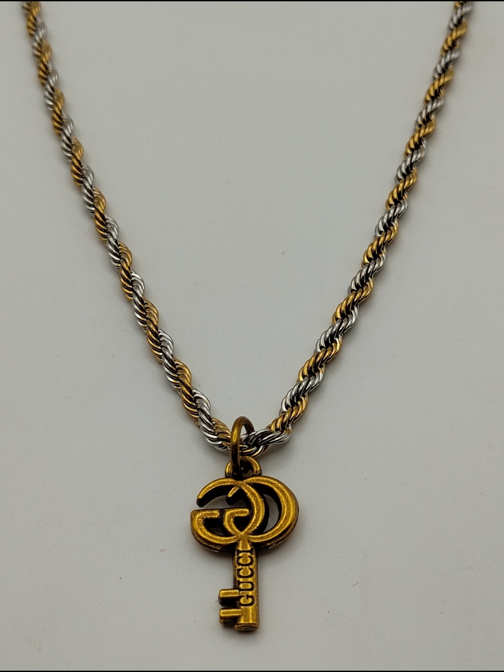 Gucci Gold-Tone Key Pendant On A Gold & Silver Rope Stainless Steel Necklace - Picture 6 of 7